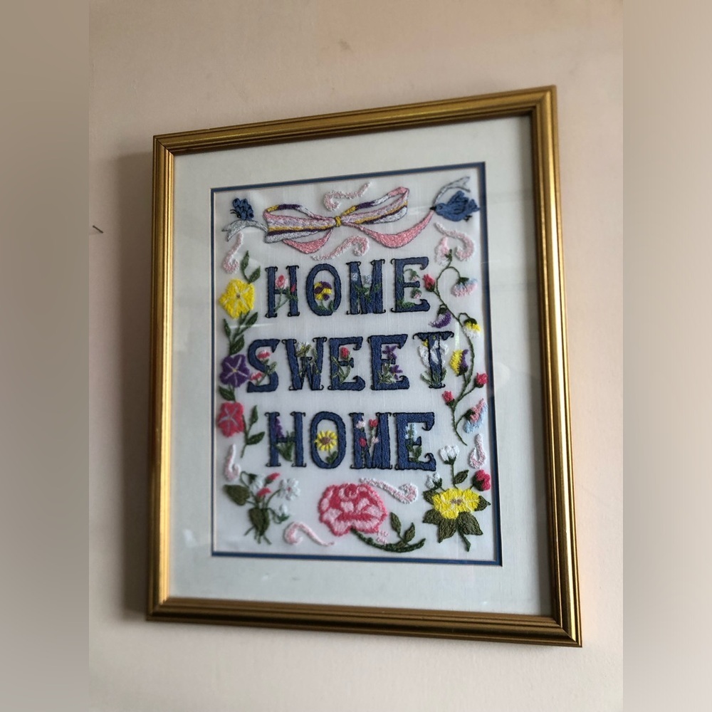 Embroidered 'Home Sweet Home' Framed Art